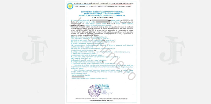 Document de Înregistrare Sanitară Veterinară